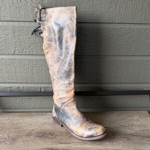 Bed Stu Manchester Brown Distressed Leather Zip Up Tall Knee Hi Boots Size 9.5